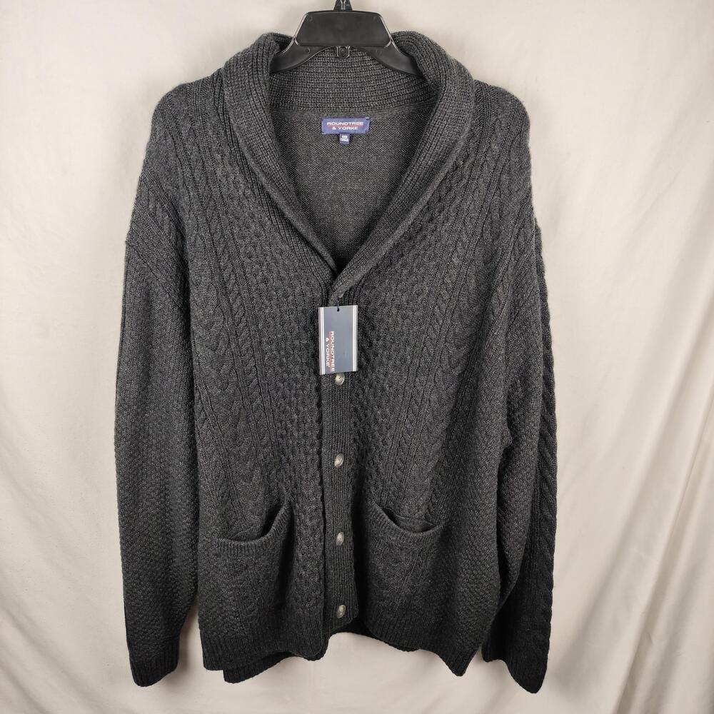 Roundtree & Yorke Cardigan Sweater Mens 4XB Gray Cable Knit Shawl Collar Pockets